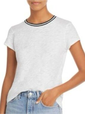 Goldie Tipped Ringer Short Sleeve Tee Shirt in White